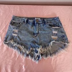 Cello Shorts Womens Blue Denim Light Washed Casual Distressed Size XL