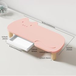 Monitor Stand Riser, Cat-Shaped Sturdy Wood Multi-Purpose Desktop Organizer for Computer, Laptop, Printer, TV, Pink