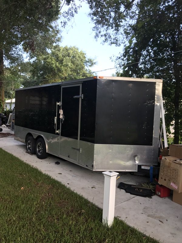 2015 18ft Lark modified enclosed trailer black and chrome