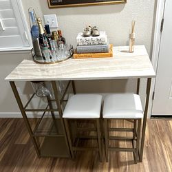Display For Decor ONLY: Bar Table and Two Chairs (Stools) With Mixer Set