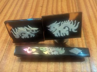 Vintage 1950s Japanese Raden Lacquer Dragon Cufflink & Tie Clip Set