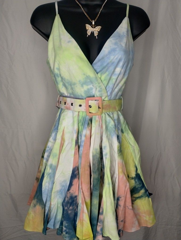 *Brand New*Tye Dye Skater Party Dress, Multiple Size Available, Adjustable Shoulder Straps, Side Zipper