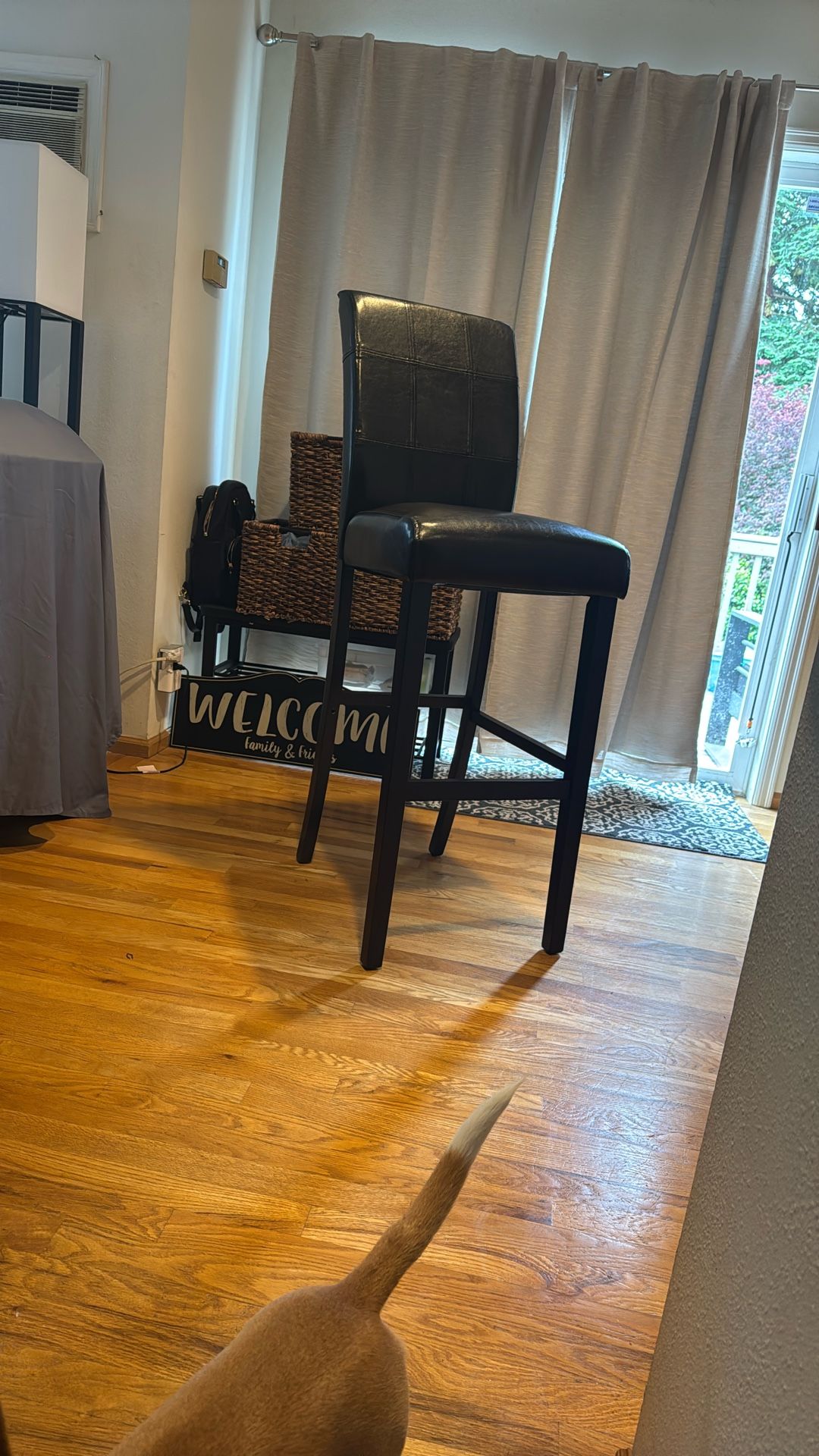 Two Black Leather Bar Stools