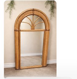 Mid-Century Modern Arched Wall Mirror From Bamboo Rattan
