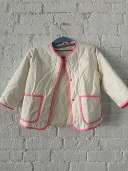 Zara Kids Girls Quilted Jacket Size 6 (116 cm) — Ivory, Pink Floral Trim