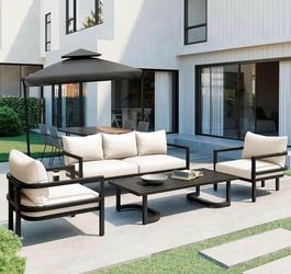 SELL AS IS Assembled New 4-Piece Outdoor Steel Sofa Set Patio Furniture Conversation Set
