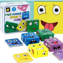 Family Night Board Game for Kids and Adults, Ages 3+, Colorful Block Building Family Games, 1-4 Players, Face Change Expression Cube, Game