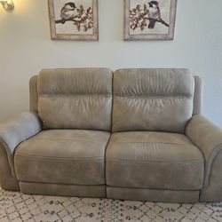 Sand Color Reclining Sofa (Faux Leather)