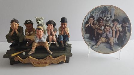 Rare Our Gang Little Rascals 10" Resin Statue Display + Matching 8" LE Plate