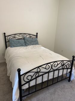 Black Metal Scroll Bed Frame WITH Mattress