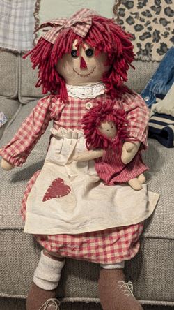 Raggedy Ann Rag Sand Weighted Doll 22” with  A Baby Doll 6”- Delton Products