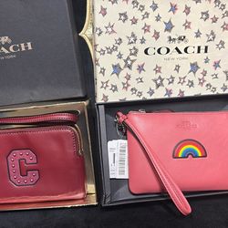 REDUCED  TO LAST PRICE! ✅Coach Authentic Varsity  $ Rainbow  Wristlet New In Box!