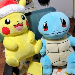 Pokemon Plushies Squirtle and Pikachu