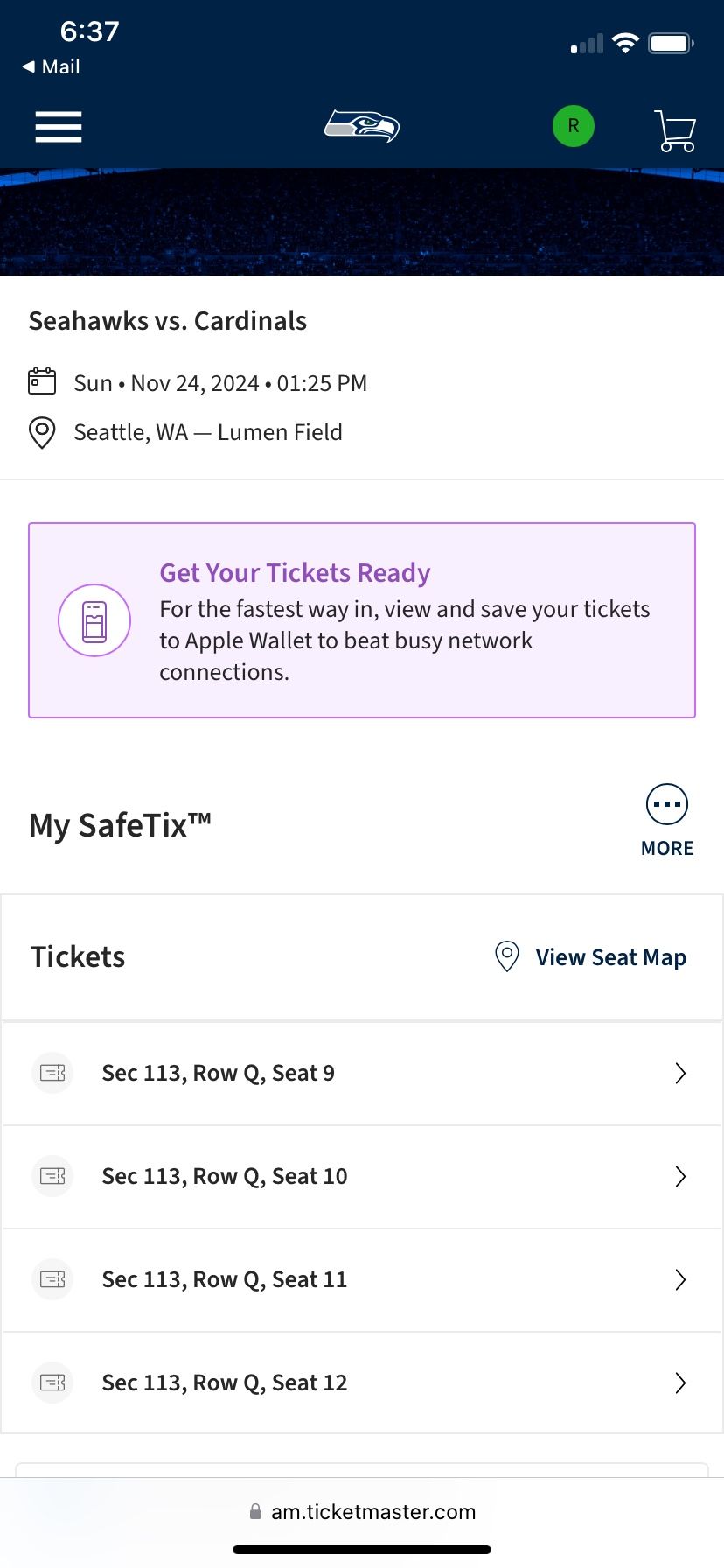 Seahawks Tickets 100 Level
