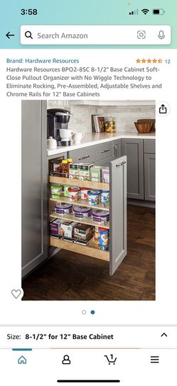 NEW- Hardware Resources 8 1/2 For 12 Inch Base Cabinet Soft-Close Pullout Organizer -REDUCED