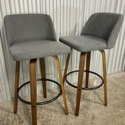 Toriano Stools – Walnut Wood + Grey Fabric (Multiple Heights Available) ✨