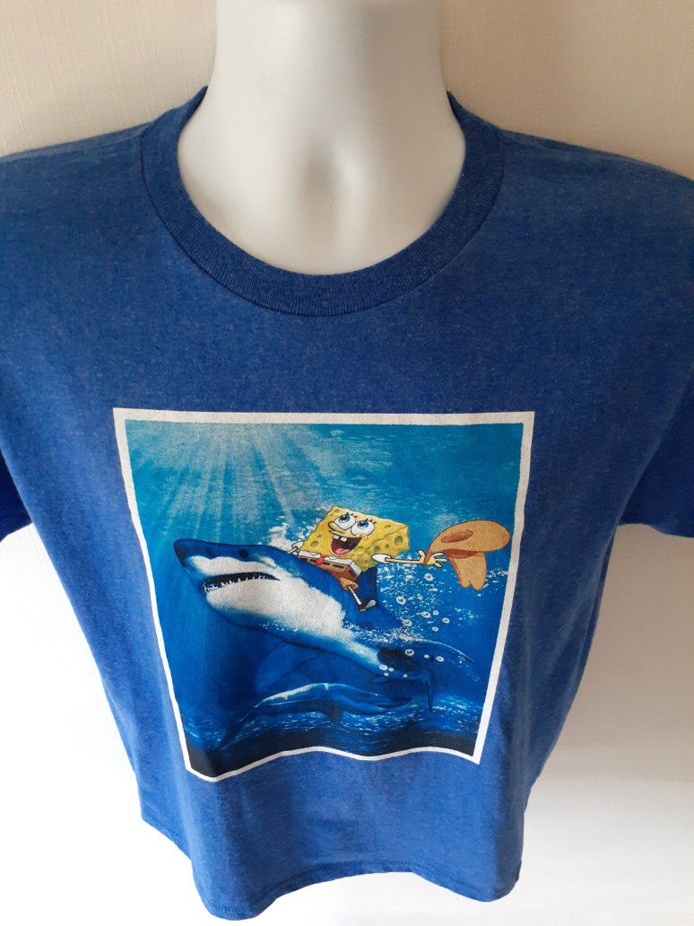 SpongeBob SquarePants shark cowboy boys blue short sleeve t-shirt size L (10-12)