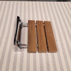 ALFI brand ABS14-PC Polished Chrome 14" Folding Teak Wood Shower Seat Bench - Open-Box, Like New