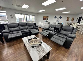 Black Leather Double Reclining Sofa