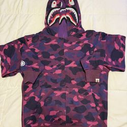 A Bathing Ape BAPE Shark Purple Camouflage Full Zip  Fleece Hoodie