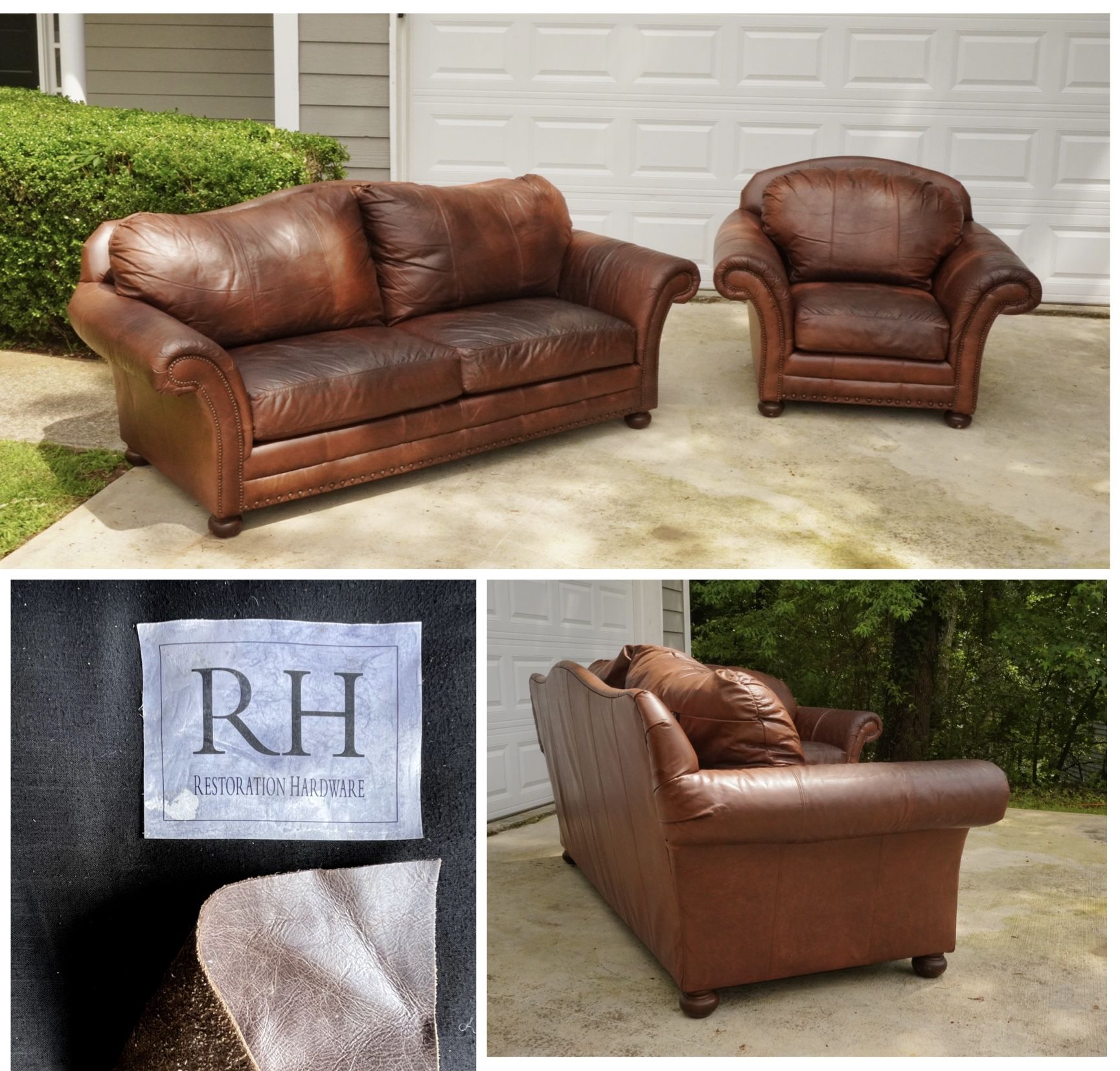 RH Top Grain Leather Sofa & Chair Set – Classic Design