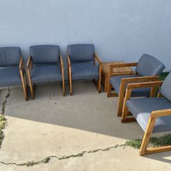 Wooden Office Chairs (x5) and End Table for School, Church, Reception, Waiting Room