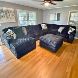 Fast Delivery Take Home Pay Later 🔥 Black Color Corduroy Sectional Couch Set 🌟 Color Options 