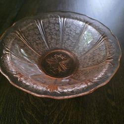 Pink Cherry Blossom Depression Glass 9 Inch Bowl