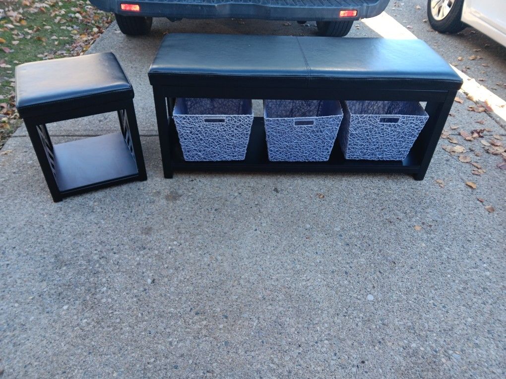 Leather Storage Bench &Side Table 