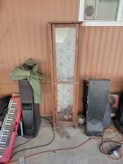 Tall Wood and Glass Display Cabinet