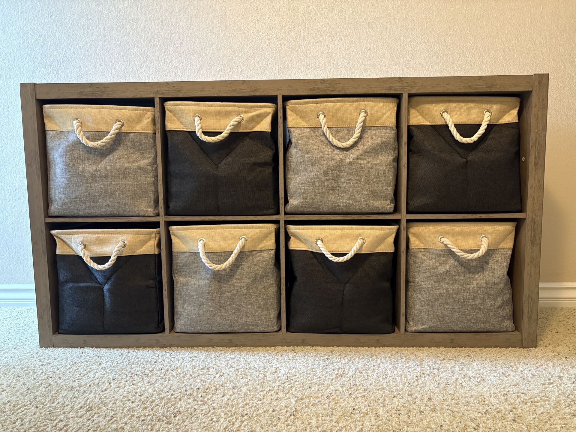 8 Cube Storage Organizer (Dresser, Hallway, Living room), Rustic Grey, w/Storage Bins