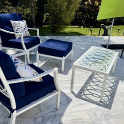 🌿 Mid-Century Modern 5-Piece Indoor/Outdoor Patio Set – Sunbrella Fabric & White Aluminum 🌿