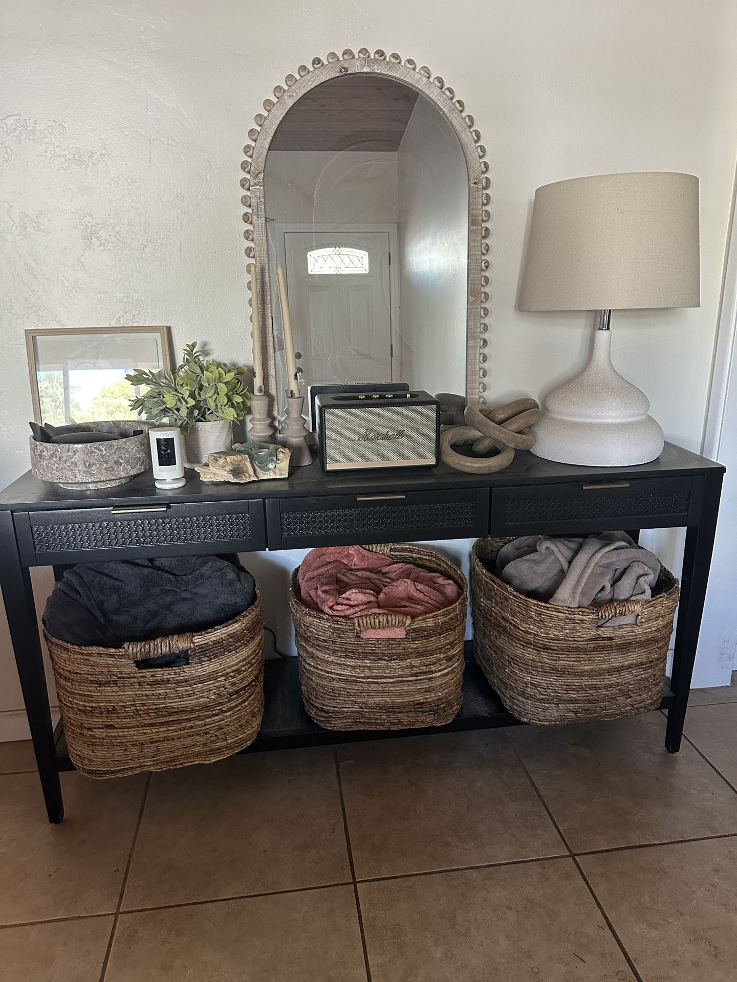 East Bluff Woven Drawer Console Table Black