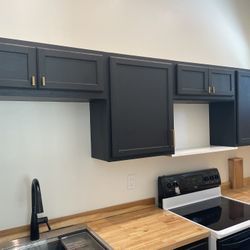 Kitchen Cabinets, Countertop, Sink, Faucet, Stove