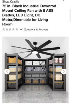 72 in. Black Industrial Downrod Mount Ceiling Fan with 8 ABS Blades, LED Light, DC Motor,Dimmable for Living Room