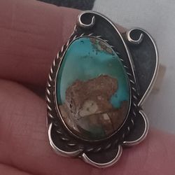 Vtg.Native Sterling Silver Large ROYSTON Turquoise Stone Ring- Sz6.50 