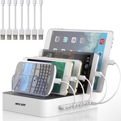 Charging Station for Multiple Devices : 5 Port Multi USB-A Charger Stations Multi-Device Organizer Charging Dock Designed for iPhone iPad Cell Phone T