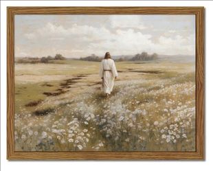 Jesus Wall Art, Jesus Walking in Field Painting, Christian Wall Decor Pictures Religious Canvas Print for Living Room Bedroom Office Church 16x24 Inch