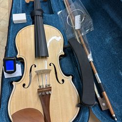 Beautiful 4/4 Glossy Wood Violin with New Bow, Digital Tuner, Shoulder Rest $250 Firm