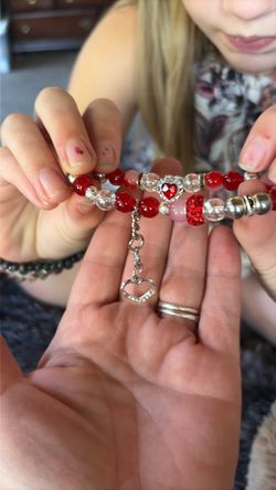 Red Beaded Bracelet with Heart Charm