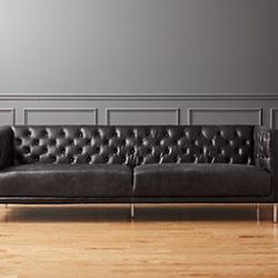 CB2 Savile leather tufted black couch