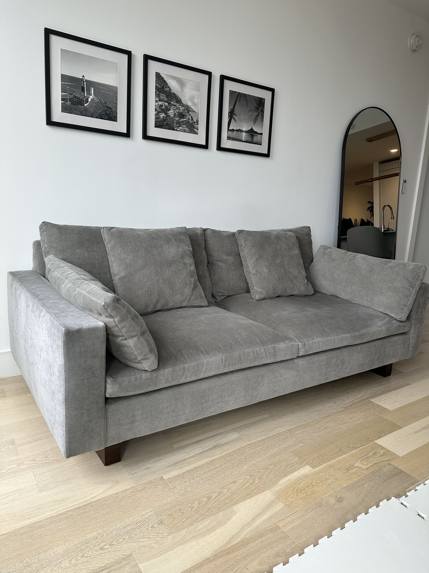 West Elm Harmony 82" Sofa, Distressed Velvet, Mineral Gray