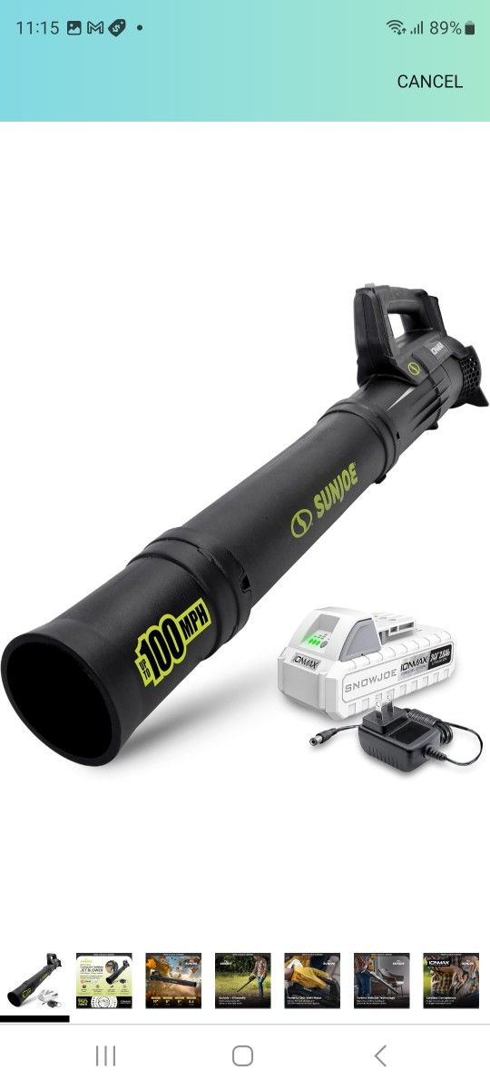 Sun Joe Jet Leaf Blower with Cordless Compact Turbine & Quick Charging, IONMAX 24V, Green - Portable Battery-Powered Electric Blower for Lawn, Garden,