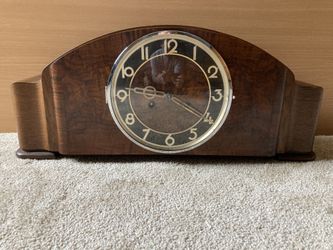 German Mantle Clock In Mahogany Case Works well 