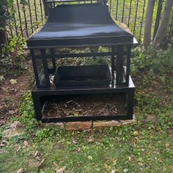 Deko Living 40 Inch Rectangular Outdoor Metal Wood Burning Fireplace with Log Storage