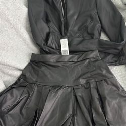 Faux Leather Skirt Jacket Set Size Xs