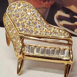#2348, RARE BAGUETTE PIANO RHINESTONE BROOCH, GOLD PLATED