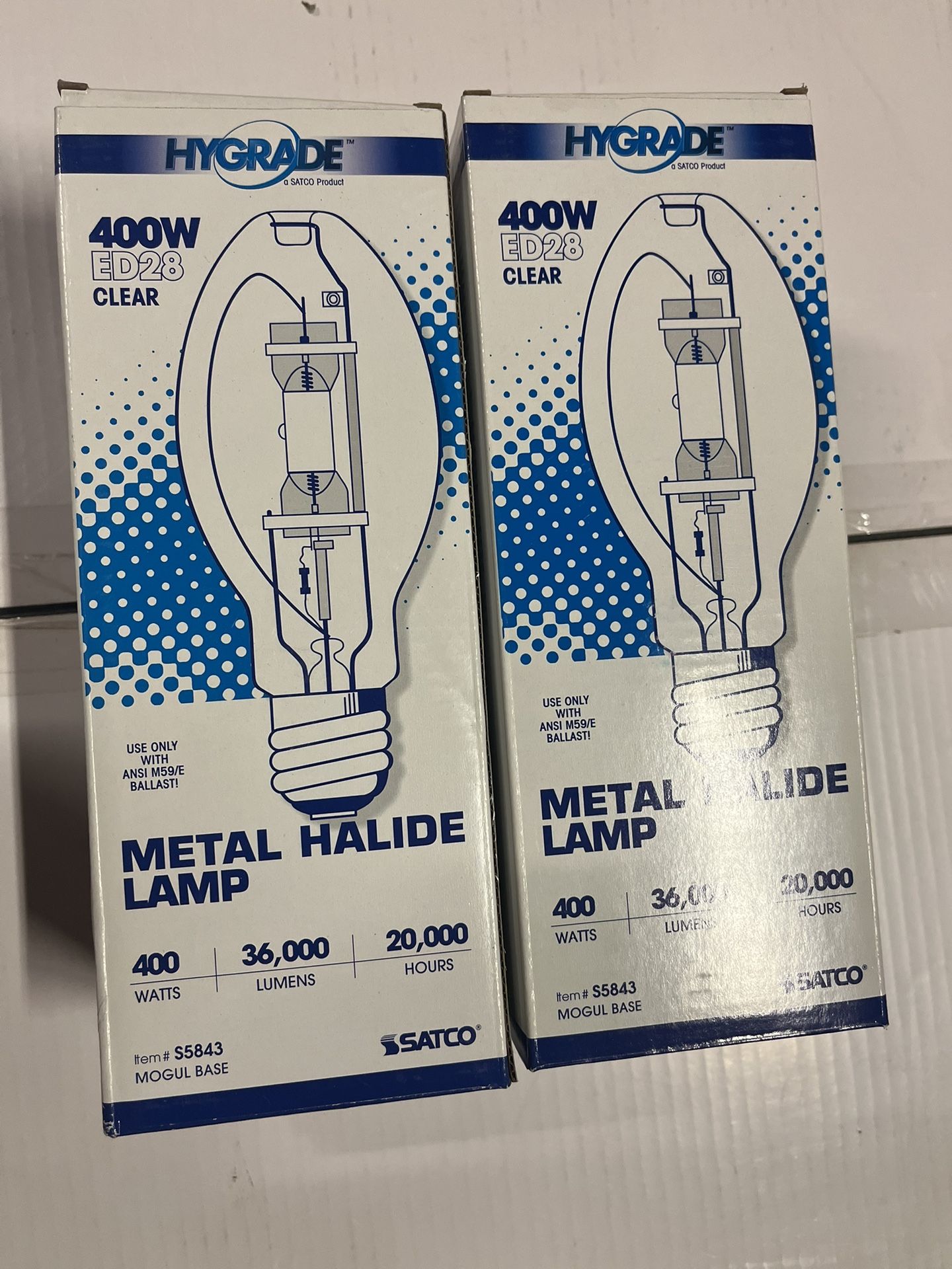 SATCO (Hygrade) Lamps item# S5843 Mogul Base 400W ED28 Clear Metal Halide Lamp