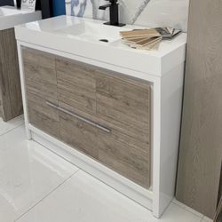 48" Freestanding Rustic Gray&White Hotel Design Bathroom Vanity
