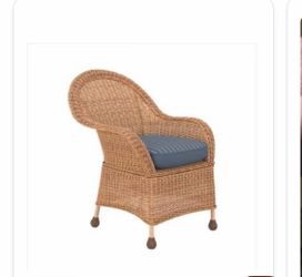 Wicker Armchair with Blue Cushion